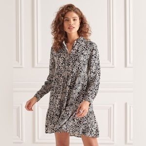 NWT Superdry Scandì Shirt Dress Cream Black Leopard 8